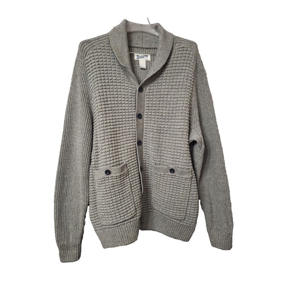 Vtg Men's Duluth Thick Chunky Knit Shawl Collar Waffle Cardigan Sz Large Grandpa - Picture 1 of 8